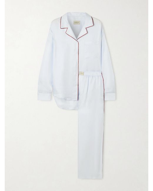 Comme Si Blue Piped Silk-Twill Pajama Set