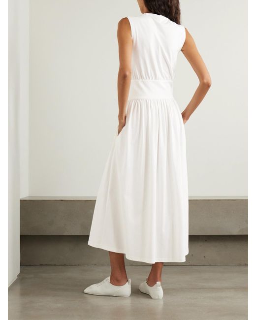 Robe Midi En Jersey De Coton Biologique À Plis Totême  en coloris White