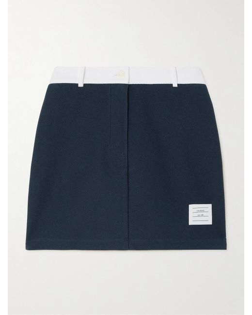 Thom Browne Blue Zweifarbiger Minirock Aus Baumwoll-Twill Mit Applikation