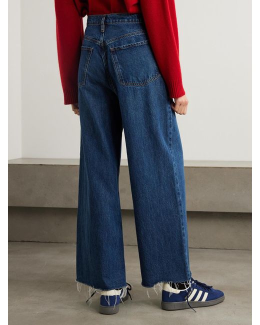 FRAME Blue Le Low Baggy Distressed High-Rise Wide-Leg Organic Jeans