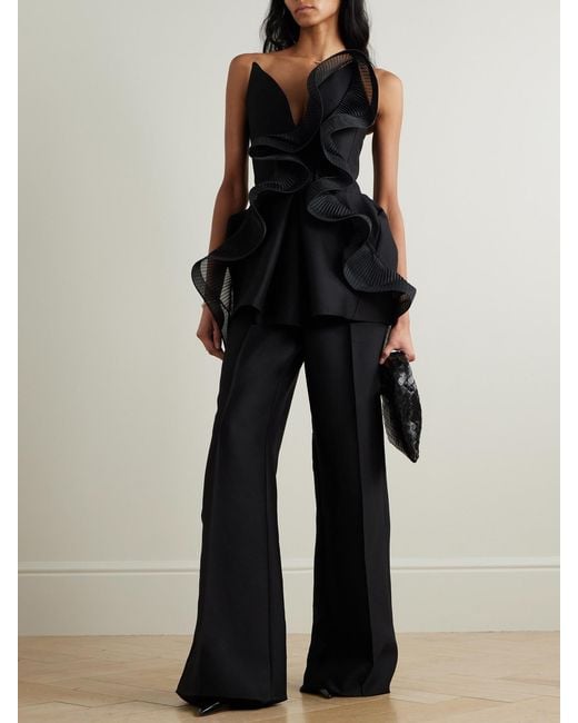 Maticevski Black Rival Wool And Silk-Blend Wide-Leg Pants