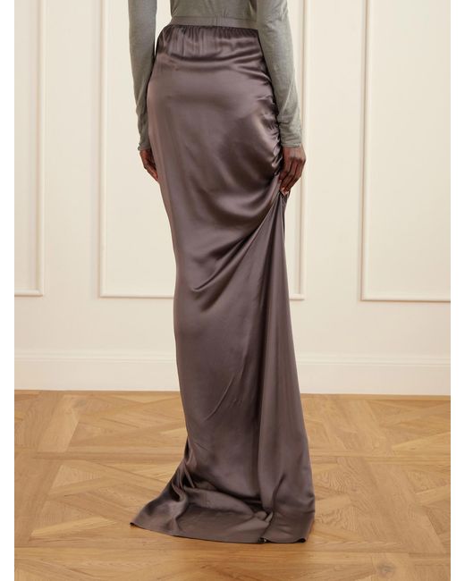 Rick Owens Gray Edfu Gathered Satin Maxi Skirt