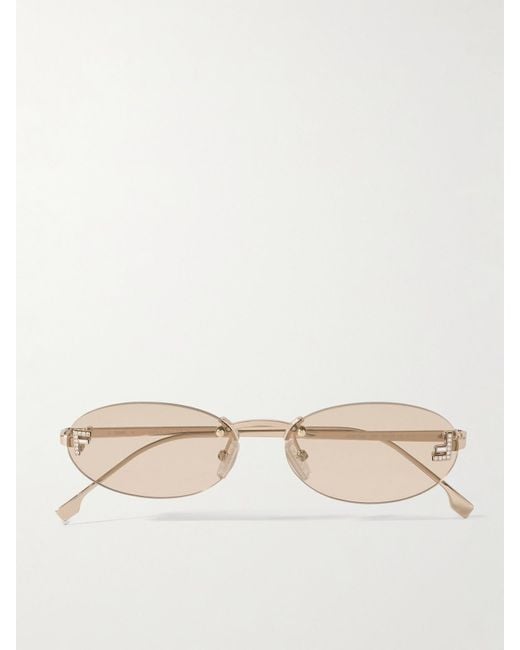 Fendi Natural Rimless Oval-Frame Crystal-Embellished-Tone Sunglasses