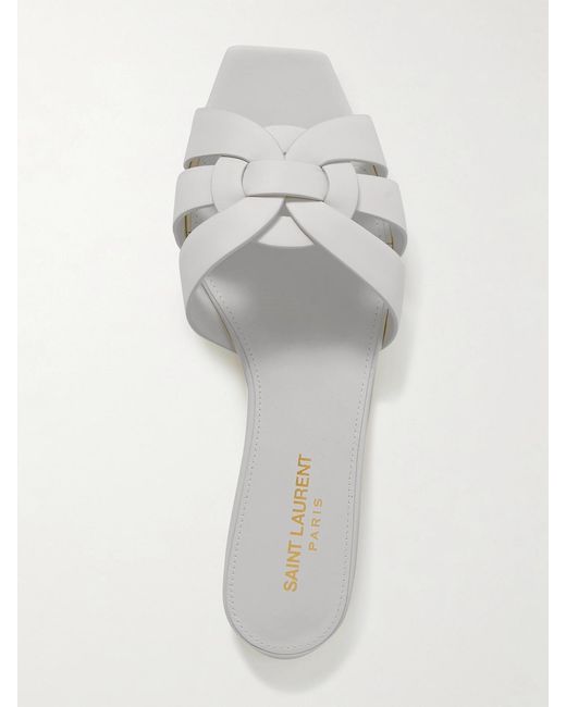 Saint Laurent White Tribute Woven Leather Slides