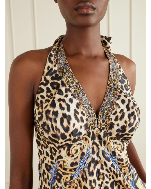 Camilla White Embellished Printed Silk Halterneck Playsuit