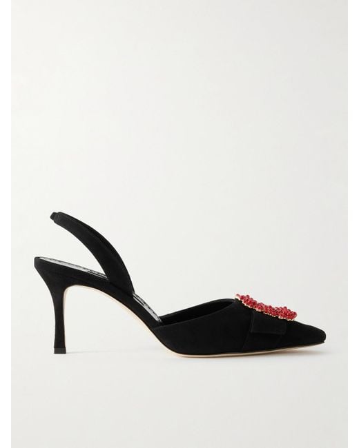 Manolo Blahnik Black Gibsli 70 Slingback-Pumps Aus Veloursleder Mit Verzierung