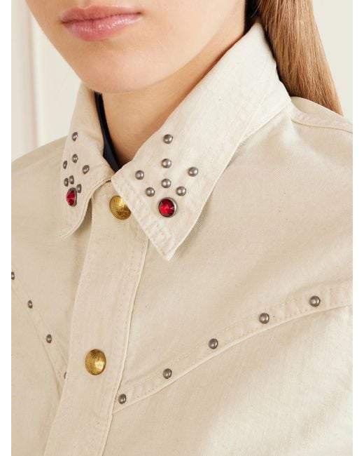 RRL Natural Ida Cropped Embellished Denim Jacket
