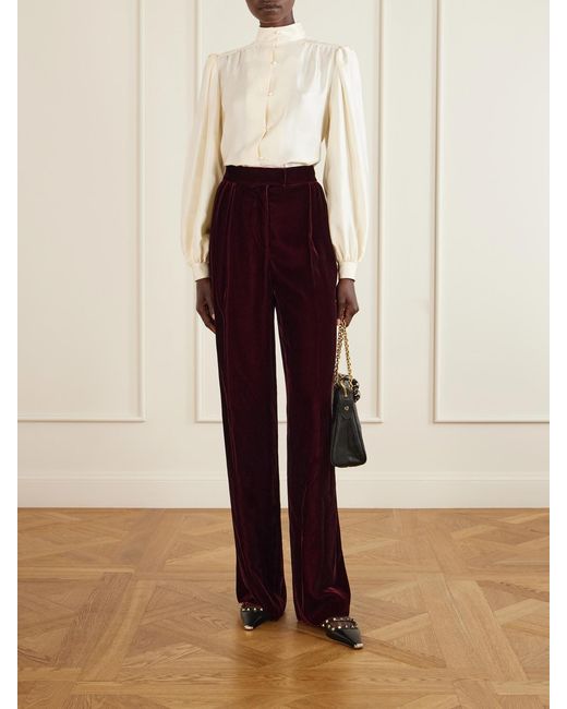 Valentino Garavani Purple Pleated Velvet Wide-Leg Pants