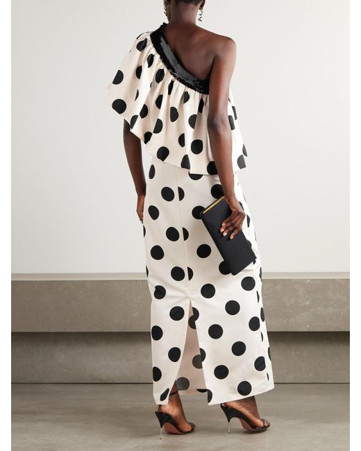 ‎Dima Ayad White One-Shoulder Sequined Polka-Dot Faille Maxi Dress