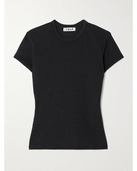 CDLP Black Ribbed Stretch Lyocell And Cotton-Blend T-Shirt