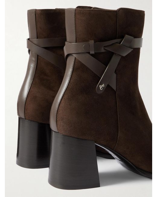 Jimmy Choo Brown Lawton 65 Leather-Trimmed Suede Ankle Boots