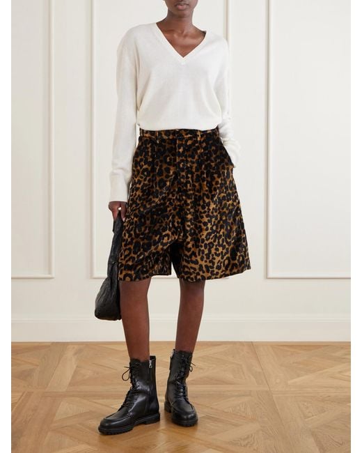 R13 Brown Jumbo Pleated Leopard-Print Cotton-Velvet Shorts