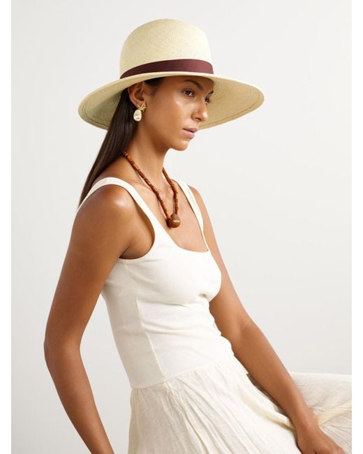 Gigi Burris Millinery Natural Requiem Embellished Cotton Sateen-Trimmed Straw Fedora