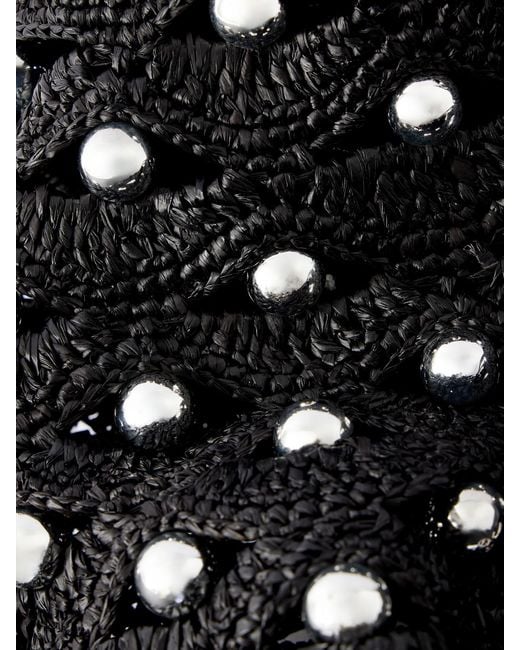 Rabanne White Embellished Leather-Trimmed Raffia Crossbody Bag