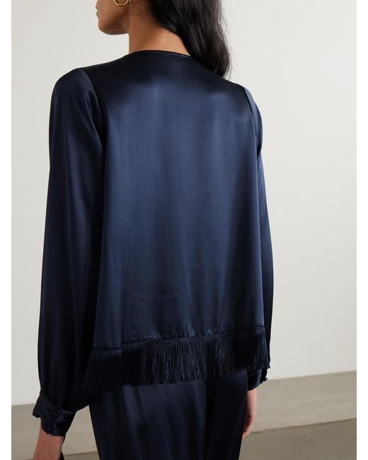 Doen Blue Candace Fringed Silk-Satin Blouse