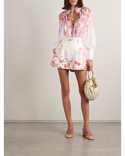 Zimmermann Multicolor Low-Waist Floral Silk And Cotton Shorts