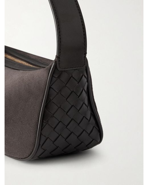 Bottega Veneta Black Nodo Intrecciato Leather-Trimmed Suede Shoulder Bag