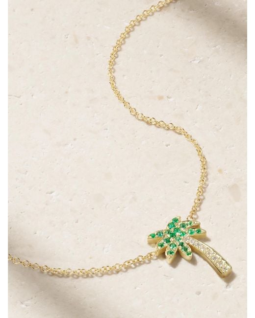 Jennifer Meyer Natural Palm Tree Kette Aus 18 Karat Mit Diamanten Und Smaragden