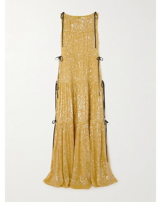 Erdem Metallic Robe Aus Crêpe De Chine Mit Pailletten Zum Binden