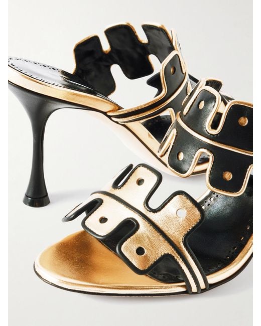 Manolo Blahnik Metallic Aplinanu 90 Two-Tone Leather Sandals