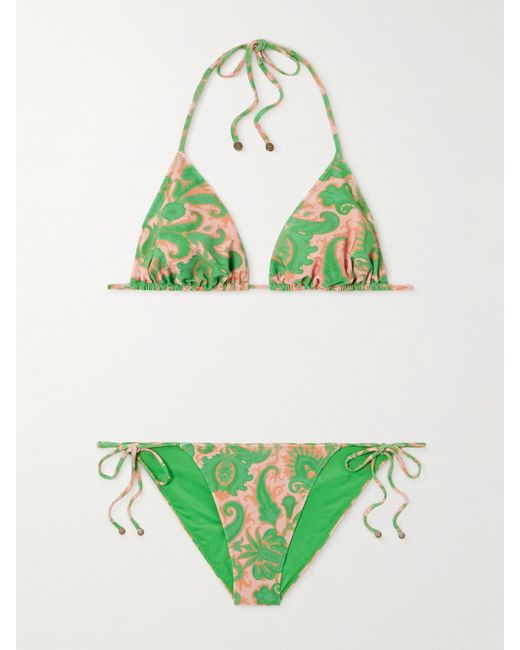 Etro Green Bedruckter Triangel-Bikini