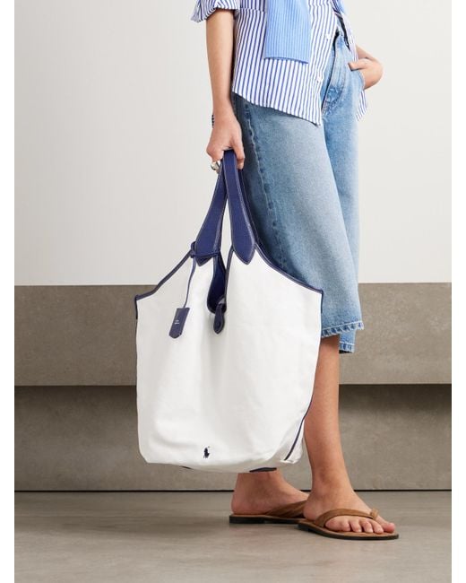 Polo Ralph Lauren White Polo Play Große Tote Aus Baumwoll-Canvas Mit Besätzen Aus Strukturiertem Leder