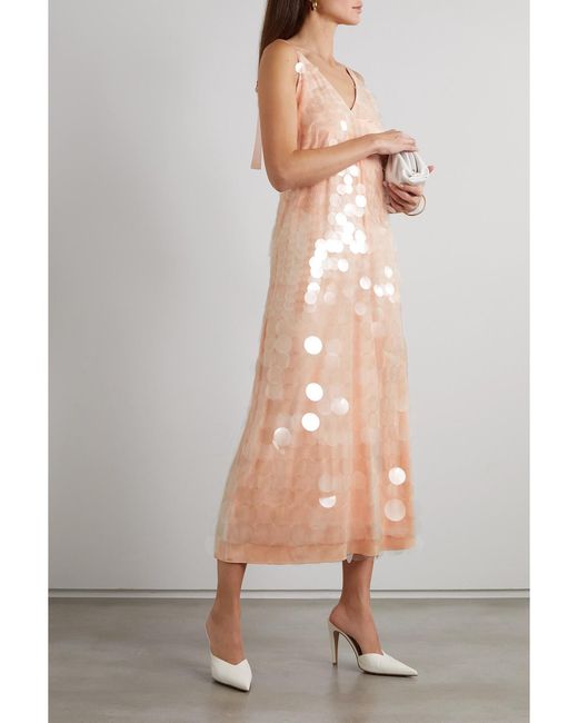 Jonathan Simkhai Natural Madysen Sequined Tulle Midi Dress