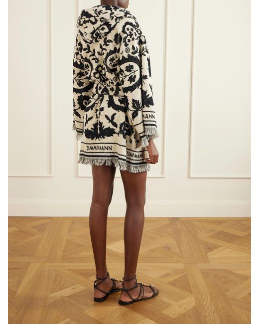 Zimmermann Black Wanderlust Hooded Fringed Cotton-Terry Jacquard Robe