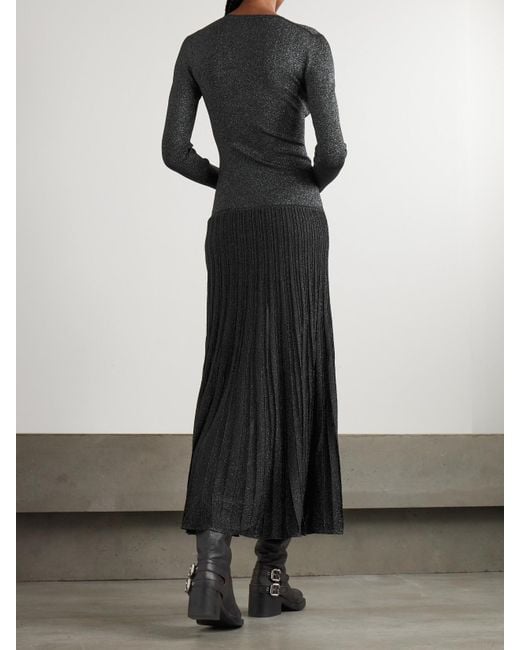 Isabel Marant Gray Guetty Pleated Metallic-Knit Midi Dress
