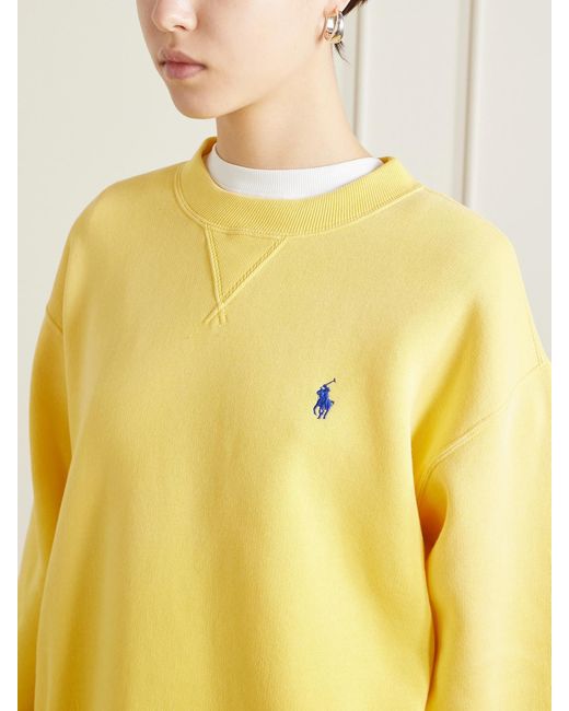 Polo Ralph Lauren Yellow Embroidered Cotton-Blend Fleece Sweatsihrt