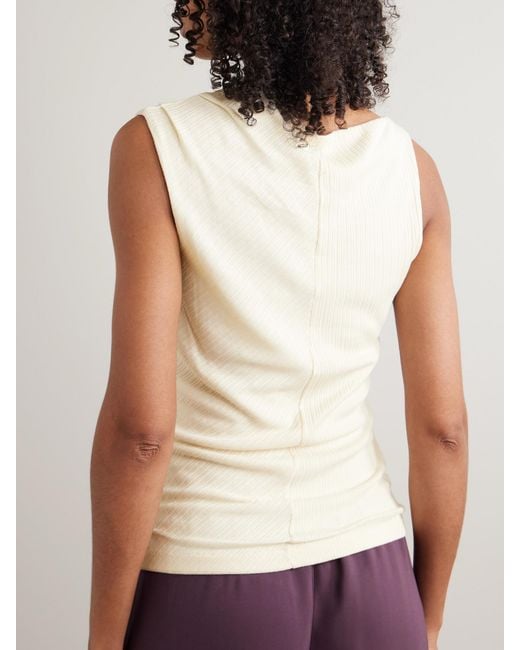 RÙADH Natural Toga Draped Ribbed Organic Cotton And Modal-Blend Top