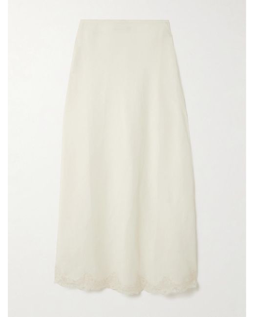 Rixo White Crystal Lace-Trimmed Linen-Blend Midi Skirt