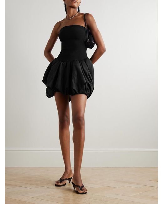 Jonathan Simkhai Black Pollie Strapless Stretch Recycled-Knit And Linen-Blend Mini Dress