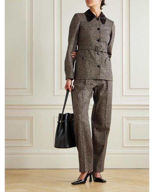 Blazé Milano Gray Sarissa Fox Pleated Tweed Straight-Leg Pants