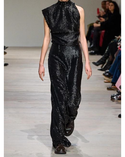 Emilia Wickstead Black Conlan Draped Asymmetric Sequined Crepe Gown