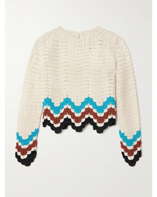 Escvdo White Safi Scalloped Crocheted Cotton Top