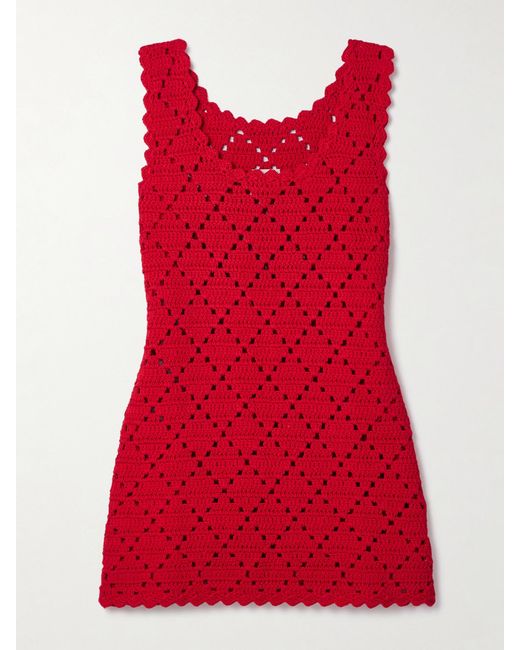Suzie Kondi Red Chryssi Crocheted Cotton Mini Dress