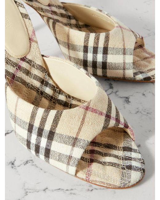 Burberry Natural Checked Linen Mules