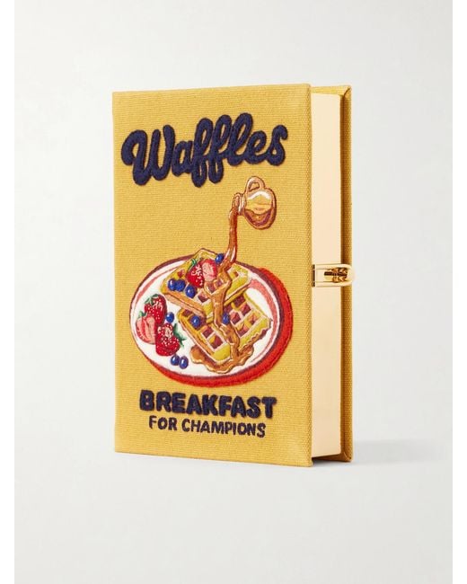Olympia Le-Tan Metallic Waffles: Breakfast For Champions Embroidered Canvas Clutch