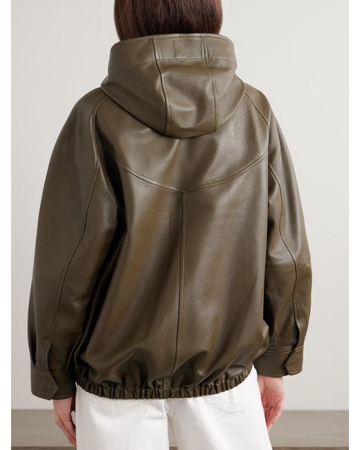 Nour Hammour Green Hooded Textured-Leather Bomber Jacket