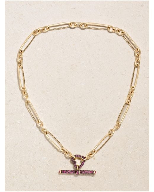 Lucy Delius Natural Trombone Love Connection T-Bar Rhodium-Plated 14-Karat Recycled Ruby Necklace