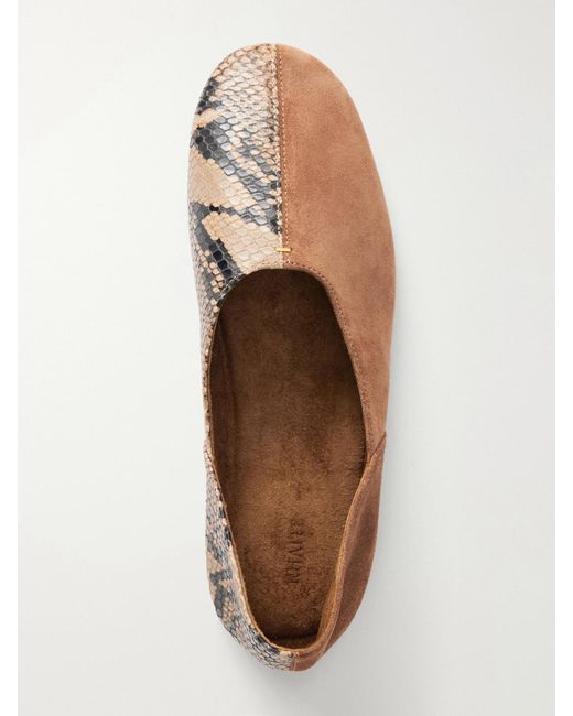 Khaite Brown Jane Suede And Snake-Effect Leather Moccasins