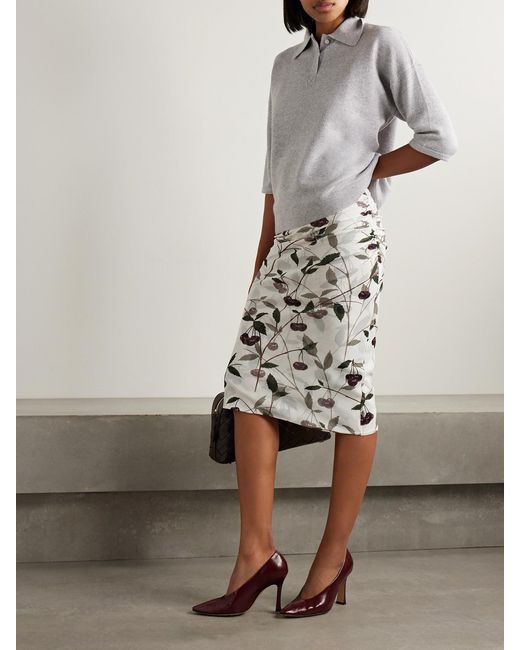 Stella McCartney Gray Ruched Printed Stretch-Mesh Midi Skirt