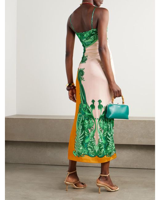 Robe Longue Effet Portefeuille En Cady Imprimé À Fronces Etro en coloris Green