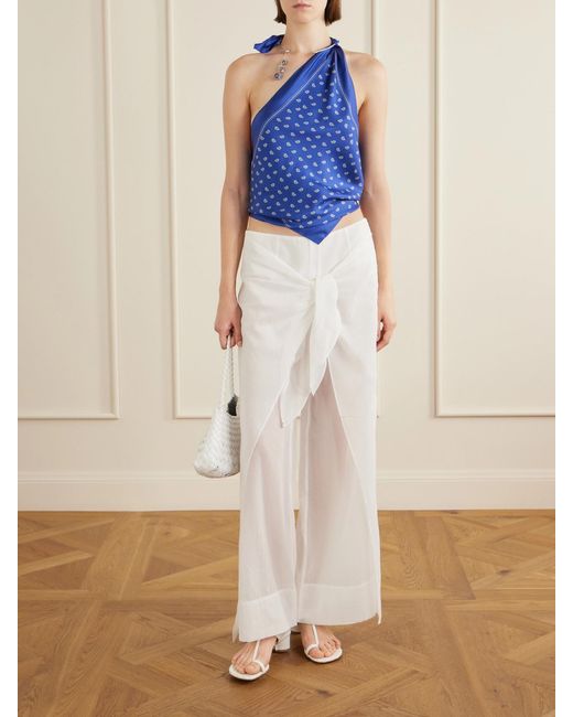 Christopher Esber White Porto Tie-Detailed Cotton-Voile Wide-Leg Pants