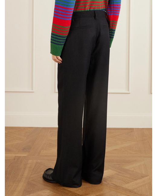 The Elder Statesman Black Cashmere And Wool-Blend Twill Wide-Leg Pants