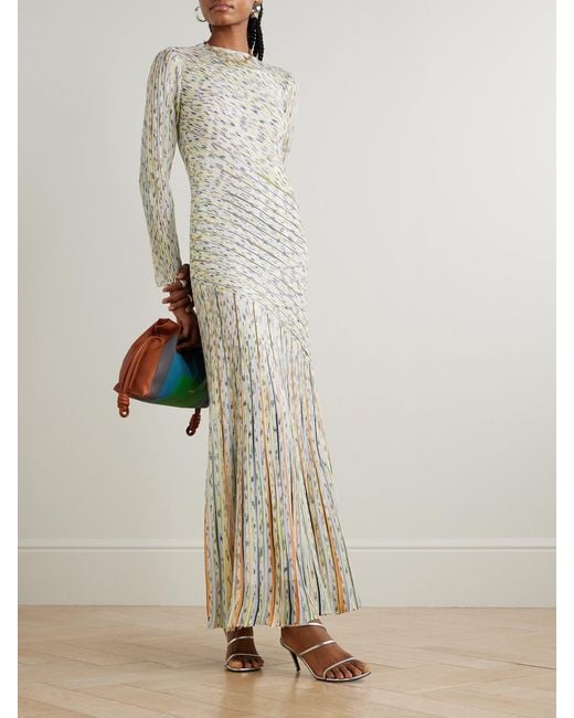 Missoni Natural Draped Striped Sequined Ribbed-Knit Maxi Dress