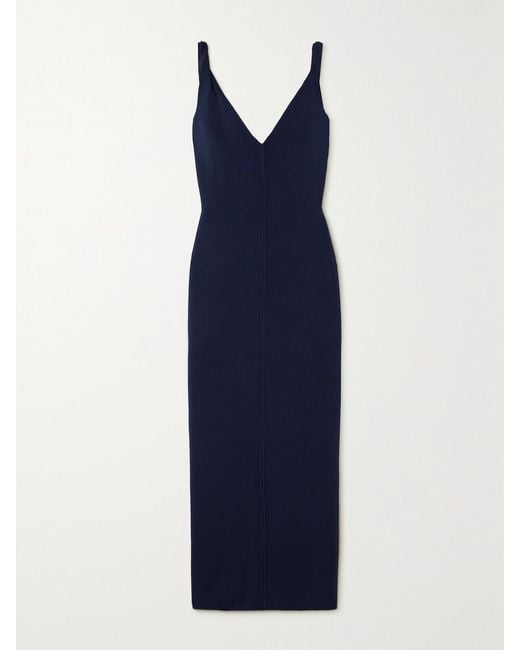 Galvan Blue Tyra Stretch-Knit Midi Dress