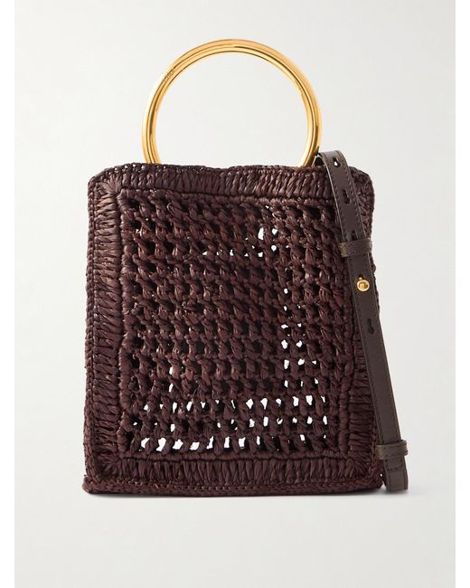 Chloé Purple Summer Banana Small Leather-Trimmed Woven Raffia Tote Bag