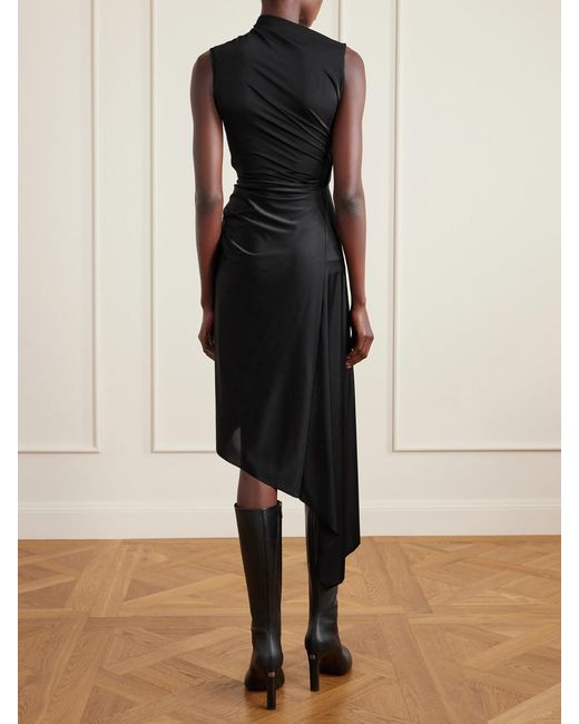 Balenciaga Black Asymmetric Draped Knotted Satin-Jersey Dress